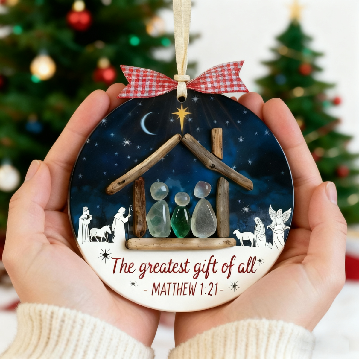 Nativity Christmas Sea Glass Ornament