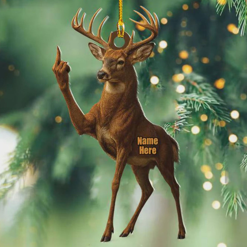 Personalized Funny Deer Buck Fukin' Finger Hunting Christmas Ornament