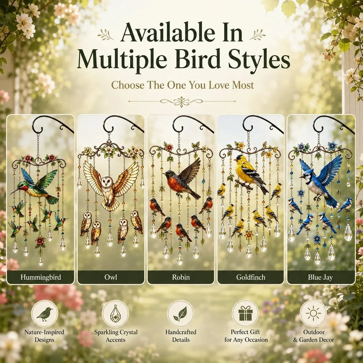 🐦Elegant Hummingbird Garden Wind Chime Suncatcher