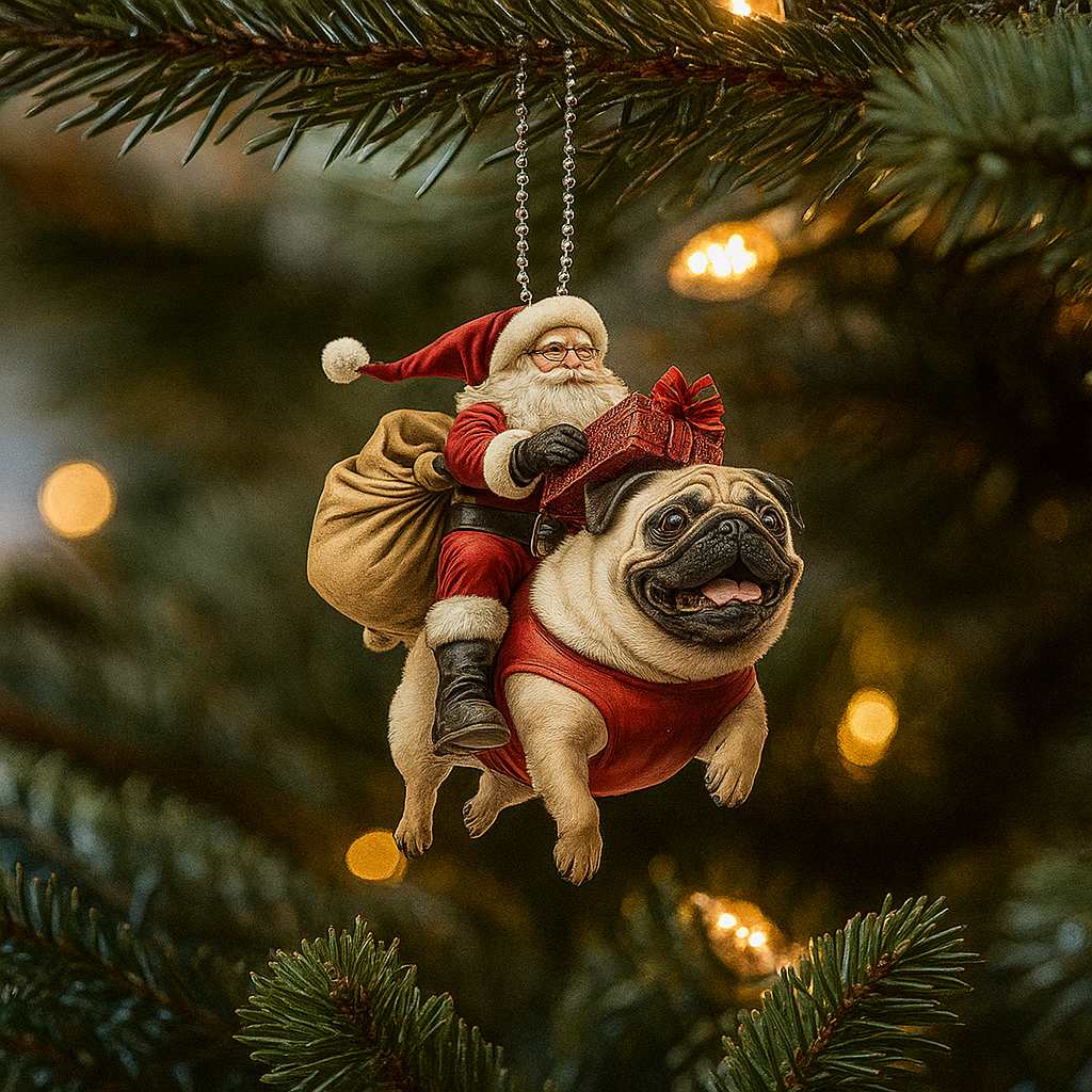 Santa Claus and Pug Ornament