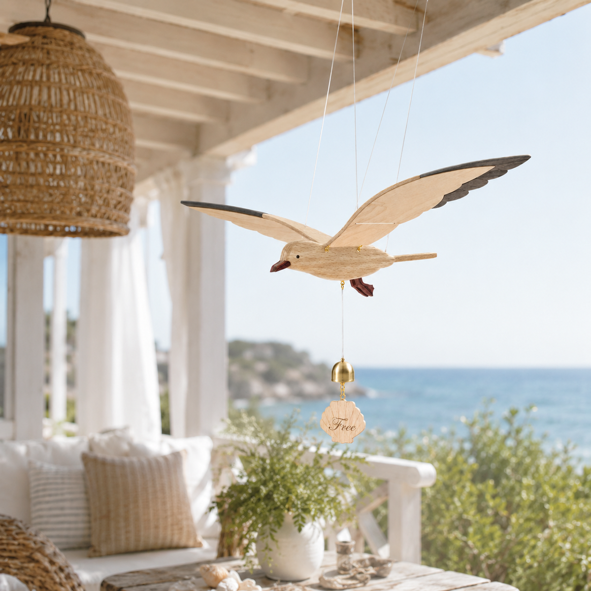 Flying Wooden Seagull DIY Kit – Coastal Beach Hanging Decor with “Free” Shell Tag 🌊