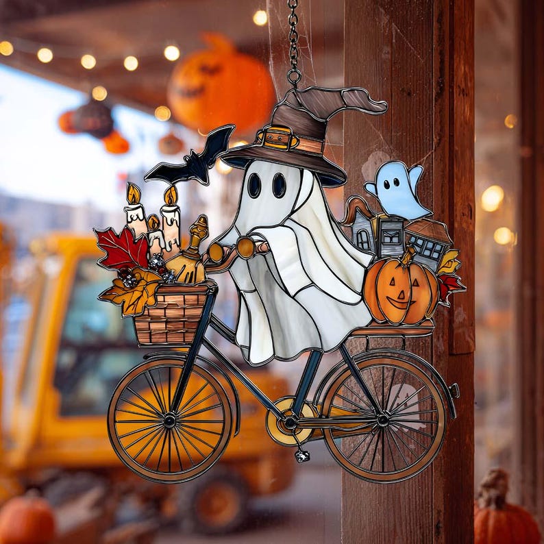 Halloween Ghost Stained Glass Window Hanging